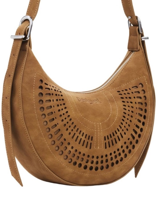Desigual Handbags - DESIGUAL New Orbis Cascais Camel Brown Tan Perforated Shoulder Crossbody Bag